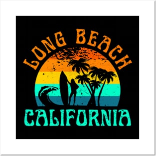 Long Beach California Surf Summer Vacation Girl Vintage Pullover Hoodie Posters and Art